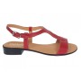 Sandale dama rosii din piele naturala cu toc mic si bareta in T S16RBOX
